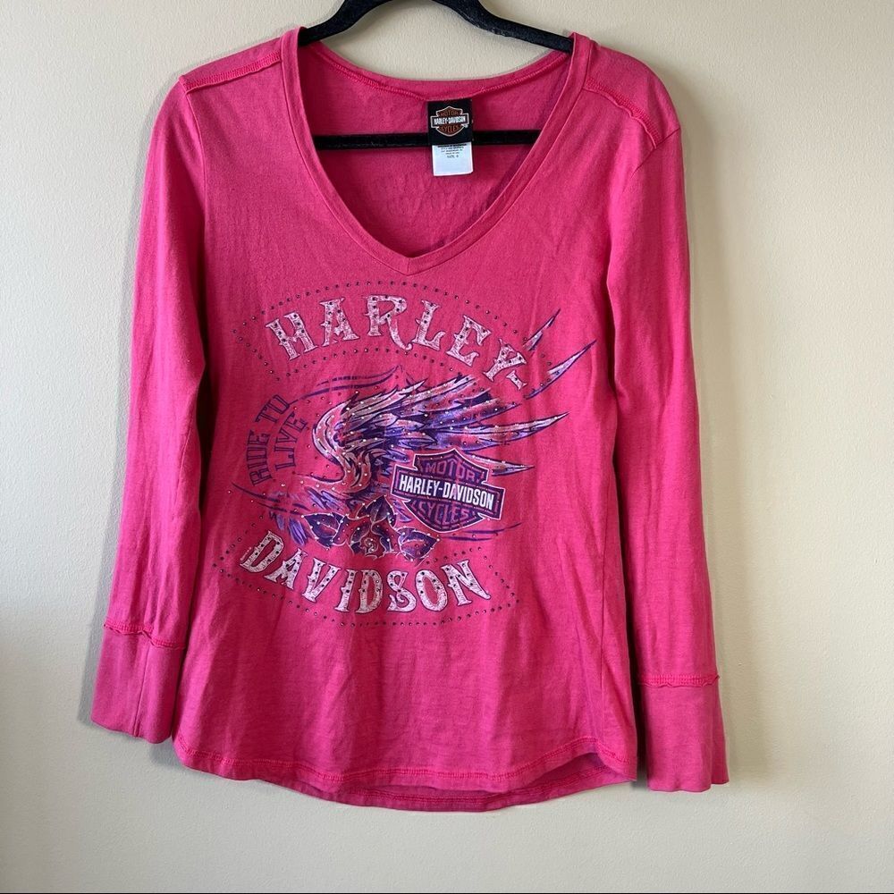 ✨ Harley Davidson Women’s Pink Long Sleeve Top Omaha Nebraska Small